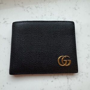 Black Leather Card Holder with Gold Logo